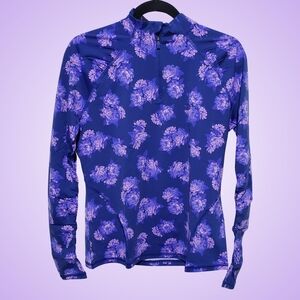 G/FORE Peony Quarter Zip Pullover Floral Ruched Medium Space NWT